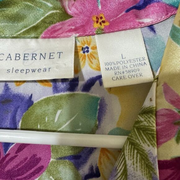 EUC BeautifulCabernet‎ Womens  Multicolor Floral Satin Short Dressing Gown Sz L - Picture 2 of 2